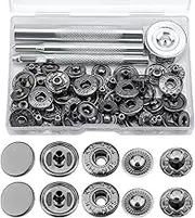 LUTER 12 Sets 15mm Snap Buttons Fastener Kit No Sew Removable Metal Heavy Duty Snap Buttons with 4 Metal Install tools for Denim Clothing Jeans Pants Leather Bags Jackets, Sewing Accessories (Black)