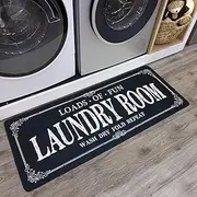 ROMAMIGO Non Slip Laundry Runner Rug - Farmhouse Kitchen Floor Mat for Mudroom and Bathroom - Black, 20 X 47 Inches