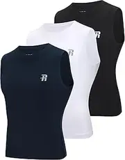 [Runhit] 3 Pack Boys Compression Shirt Sleeveless Kids Tank Top Youth Undershirt for Football M Black,White,Navy