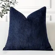 Artscope Cozy Striped Corduroy Cushion Cover 60x60cm Super Soft Decorative Square Throw Pillow Covers Case for Sofa Couch Bedroom Car Decor 24 x 24 Inches, Navy Blue