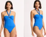 Seafolly Sash Tie Azure Blue One Piece Size 14 Woman NWT