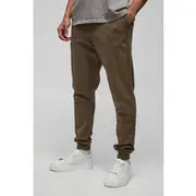 Mens Khaki Slim Tapered Heavyweight Interlock Jogger