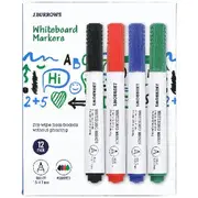 J.Burrows Whiteboard Markers Bullet Assorted 12 Pack
