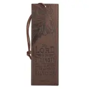 The Lord Is My Strength Walnut-Brown Faux Leather Bookmark - Exodus 15:2