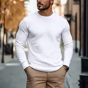 Men's Waffle T-shirt T Shirt Tee Top Long Sleeve Shirt Long Sleeve Crew Neck Spring Fall Plain Fashion Designer Basic Vacation Street Going out Army Green Wh