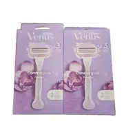 2x Gillette Venus ComfortGlide Freesia Women's Razor Handle + 2 Blade Refills