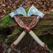 "Viking Hand Forged Axe | Norse Bearded Hatchet with Celtic Knot Design"