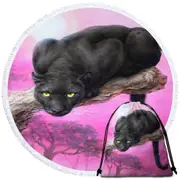 Animal Art Black Panther over Pink Round Beach Towel
