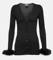 [Prada] Prada Feather-trimmed silk cardigan AU 6 black