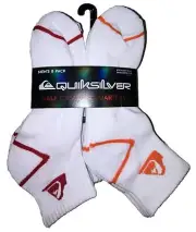 Quicksilver Quarter Socks 8 Pair Men's 8-12.5 White w Multicolor Ankle Logo Surf