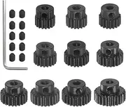 HARFINGTON 48P Hardened Pinion Motor Gear Set 10pcs 16T 17T 18T 19T 20T 21T 22T 23T 24T 25T Fit 3.175mm RC Motor Shaft 48 Pitch Gears for RC Car, with Hex Key