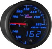 MaxTow Double Vision 280 F Water Coolant Temperature Gauge Kit - includes Electronic Sensor - Black Gauge Face - Blue LED Illuminated Dial - Analog & Digital Readouts - for Trucks - 2-1/16" 52mm