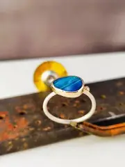 14K solid Yellow gold & Sterling silver ring with Australian Opal.