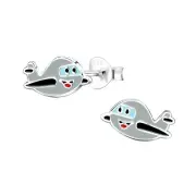 Solid 925 Sterling Silver Grey Airplane Enamel Stud Earrings Women Girls