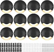 Low Voltage Deck Lights,12PACK 3W 12V/24V LED Landscape Lighting, IP66 Waterproof Step Stair Lights Outdoor Accent Lighting with Connectors, 3000K Landscape Lights for Step Stair Railing Fence