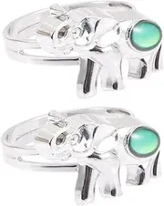 [Alasum] 2pcs Thermochromic Ring Crystal Gem Kids Kits Lucky Elephant Color Friends Animal Kids Suit Case Cartoon Ring Color Changing Material: Epoxy Personality Jewelry Child
