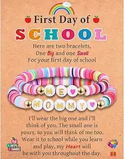 [IKIATY] First Day of School Kindergarten Preschool Gifts for Girls, Mommy and Me Matching Bracelets Set, Back to School Gifts for Daughter from Mom