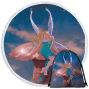 Fantasy Art Big Mushroom and Little Fairy Round Beach Towel