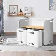 Kids Table and Chairs Set 3PCS Multifunctional Storage Desk White Playroom Furniture
