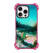 iPhone 16 Pro Bounce Case MagSafe Compatible NATURE REIGNS SUPREME 1, FOREST TREES AQUA TEAL GREEN WATERCOLOR ABSTRACT PAINTING