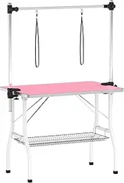 Oppsbuy Pet Grooming Table Height Adjustable Pink