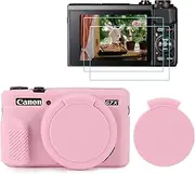 TYUANDOUER G7X II Camera Case & LCD Screen Protector Accessories Kit, Soft Silicone Case for Canon Powershot G7X Mark II Camera, Lightweight Skin Body Protective Rubber Cover for G7XII G7X2 - Pink