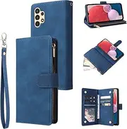 for Samsung Galaxy A13 4G Case,for Galaxy A04S Case,Boyobacase PU Leather Wallet Flip Cover Stand Feature[ 6 Card Slots and 1 Zipper Coin Pocket] with Wrist Strap-Blue