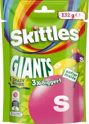 Skittles Giants Crazy Sours Chewy Lollies Snack Bag 132G