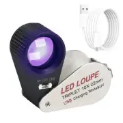 Illuminated Jewelers Loupe Magnifier 10x, Rechargeable Jewelers Loupe Foldabl...