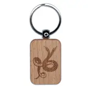 Two Headed Snake Serpent Engraved Wood Rectangle Keychain Tag Charm