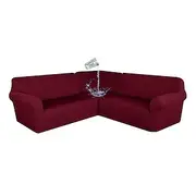 Water Resistant Corner Burgundy Sectional Couch Covers L Shape Sofa Cover Stretch Jacquard Soft Thick U Shaped Slipcovers Set Living Room Universal Non Slip Pe