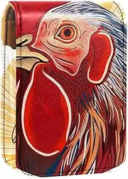 Lipstick Case,Leather Lip Gloss Lipstick Organizer with Mirror,Mini Lipstick Holder Bag,Farm Animal Rooster Painting