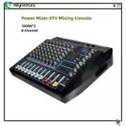 1600Wx2 Power Mixer 8-CH KTV Mixing Console w/Bluetooth Reverb Equalizer R-1600