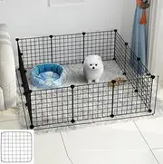 AUKO Metal Pet Playpen Tent Cats Exercise Pen Crate Cage Kennel Dog Foldable Fence Yard Barrier Ideal for Guinea Pigs, Rabbit, Gerbil, Puppy, DIY Metal Wire Yard Fence (Black 12pcs Set+Door)