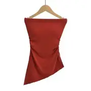 Plain Asymmetrical Tube Top Wine Red - S