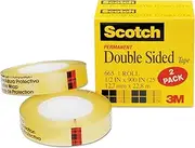 Wholesale CASE of 15 - 3M Scotch Double-Sided Tape-Double-sided Tape, 3"Core, 1/2"x900", 2/PK, Clear