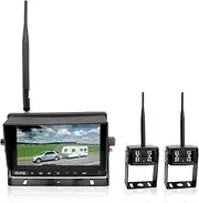 Elinz Wireless Reverse Camera 7" Monitor with 2 Reversing Camera Kit, Caravan, Truck, Bus, Trailer,RV Splitscreen 2 Channels AV Inputs