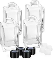 4 Pack 120ml/4.06oz Clear Glass Diffuser Bottles Square Refillable Fragrance Diffuser Jars Essential Oil Containers with Black Caps for DIY Replacement Reed Diffuser Set