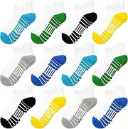 [SPTRAMLE] 12 Pairs Boys Socks, Athletic Socks for Boys Ankle Cotton Sock with Cushioned Sole Sock for Kids 1-14 Years