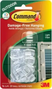 Command 17017clr-aw Outdoor Light Clips, Clear, 16 Clips & 20 Strips
