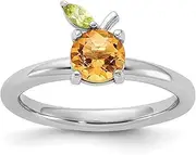 [JewelryWeb] 2.5mm 925 Sterling Silver Stackable Rhodium Plated Citrine Peridot Orange Ring Size 8-Stackable-Ring for Women