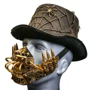 Gold Halloween Spider Web Top Hat w/ Gold Robot Mask Halloween Party Costume