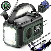 12000mAh Hand Crank Emergency Weather Radio, SNGKMSYG NOAA/AM/FM Portable Solar Crank Radio with Flashlight Cell Phone Charger SOS Alarm Compass Reading Lamp Headphone Jack for Outdoor (Grass Green)