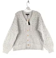 Central Park West Sweater Womens Large Light Gray Knit Cardigan NWT