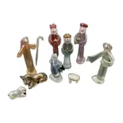 Vtg Murano Style Glass Manger Scene 9-Piece MCM Christmas Decor Opalescent RARE
