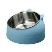 200ml Stainless Steel Pet Cat Bowl Raised No Slip Tilted Feeder Bowl BLUE