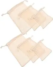 MUCKLILY 6pcs Cotton Mesh Produce Bags Washable Drawstring Vegetable Fruit Storage Pouches and Reusable Drawstring Mesh Bags for Organizing Items