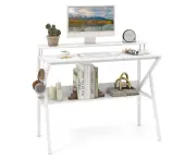 Giantex Versatile Writing Desk Computer Desk w/Monitor Stand & Hanging Hook White