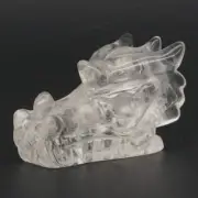 2" Dragon Head Skull Natural Gemstone Clear Quartz Crystal Hand-Carved Figurine