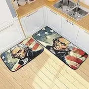 XYMZR Kitchen Mat Alexander Hamilton Flag for Floor, 2 Piece, Non Slip Washable Kitchen Rugs for Kitchen & Home Decor, Sink, Bathroom 19.7” x 27.6” + 19.7” + 47.2”
